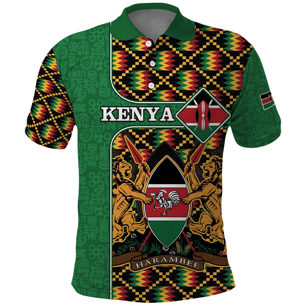 Kenya Polo Shirt - Kente Pattern, Coat Of Arms Design