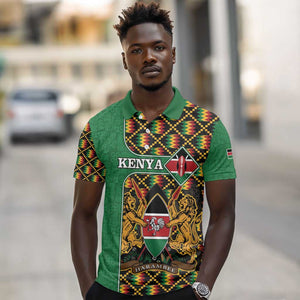 Kenya Polo Shirt - Kente Pattern, Coat Of Arms Design