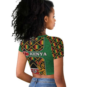 Kenya Raglan Cropped T shirt - Kente Pattern, Coat Of Arms Design