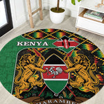 Kenya Round Carpet - Kente Pattern, Coat Of Arms Design