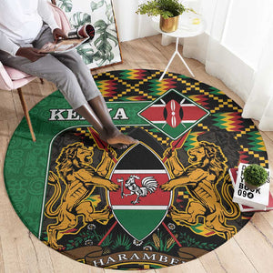 Kenya Round Carpet - Kente Pattern, Coat Of Arms Design