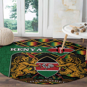 Kenya Round Carpet - Kente Pattern, Coat Of Arms Design