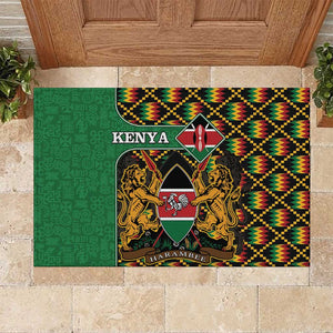 Kenya Rubber Doormat - Kente Pattern, Coat Of Arms Design