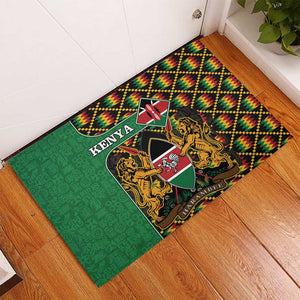 Kenya Rubber Doormat - Kente Pattern, Coat Of Arms Design