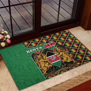 Kenya Rubber Doormat - Kente Pattern, Coat Of Arms Design