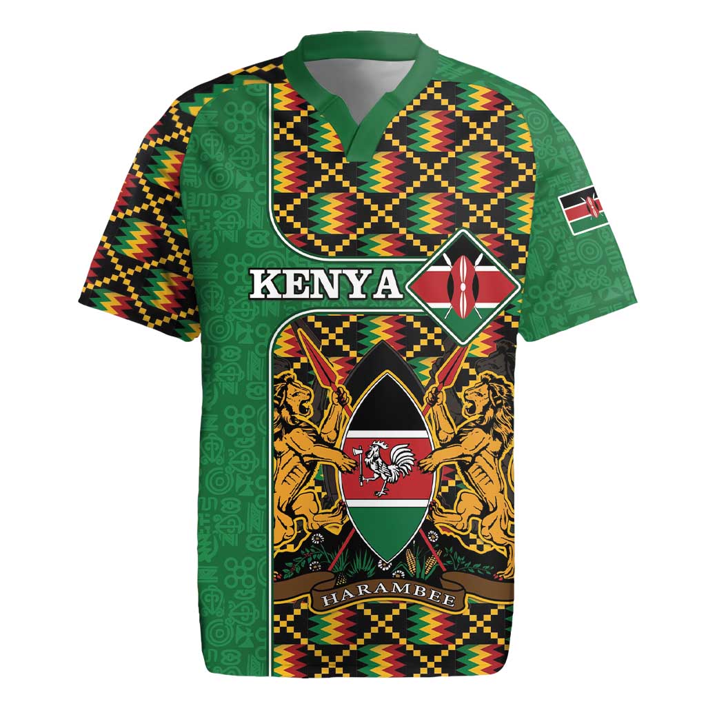 Kenya Rugby Jersey - Kente Pattern, Coat Of Arms Design