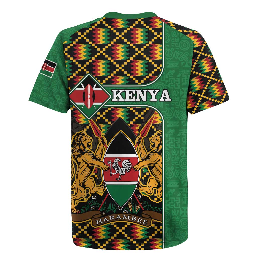 Kenya Rugby Jersey - Kente Pattern, Coat Of Arms Design