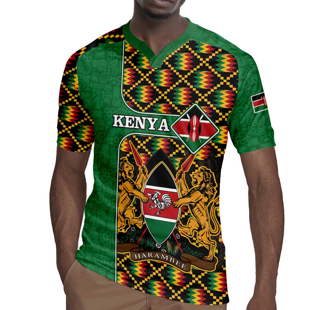 Kenya Rugby Jersey - Kente Pattern, Coat Of Arms Design