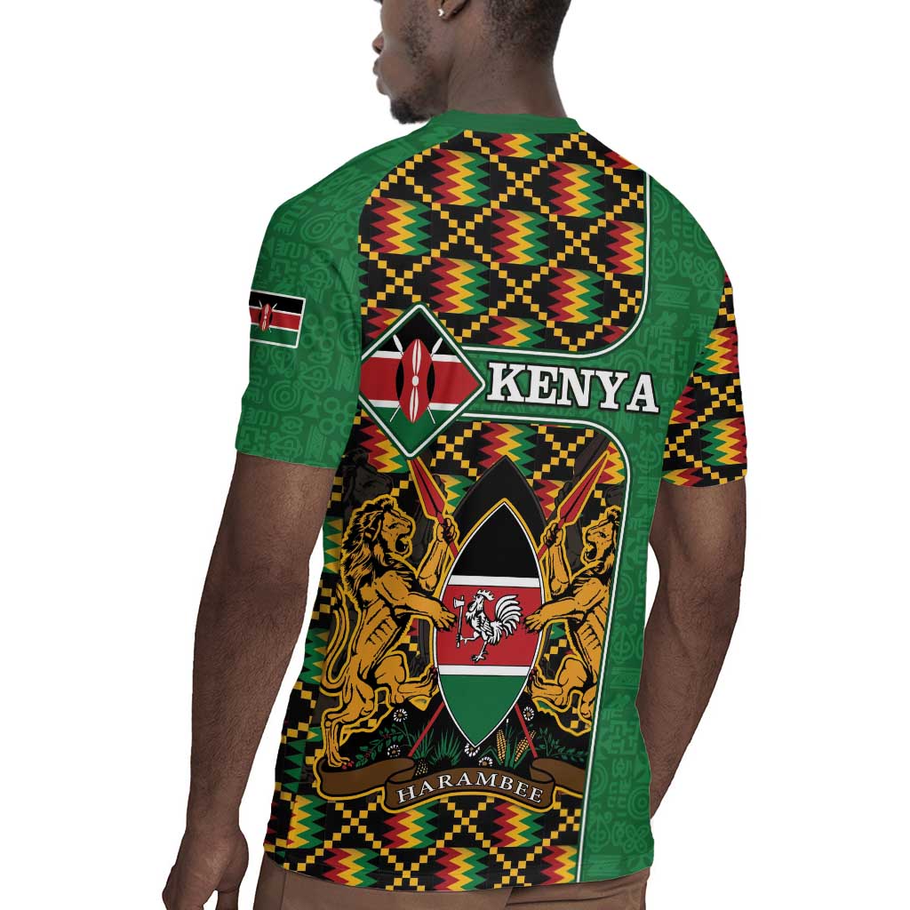 Kenya Rugby Jersey - Kente Pattern, Coat Of Arms Design
