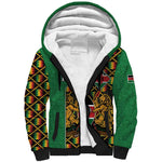 Kenya Sherpa Hoodie - Kente Pattern, Coat Of Arms Design