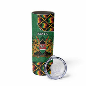 Kenya Skinny Tumbler - Kente Pattern, Coat Of Arms Design