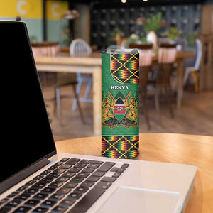 Kenya Skinny Tumbler - Kente Pattern, Coat Of Arms Design