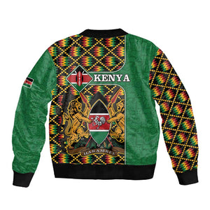 Kenya Sleeve Zip Bomber Jacket - Kente Pattern, Coat Of Arms Design