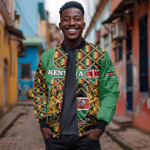 Kenya Sleeve Zip Bomber Jacket - Kente Pattern, Coat Of Arms Design