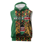 Kenya Sleeveless Zip Hoodie - Kente Pattern, Coat Of Arms Design - African Pride