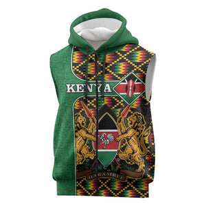 Kenya Sleeveless Zip Hoodie - Kente Pattern, Coat Of Arms Design - African Pride