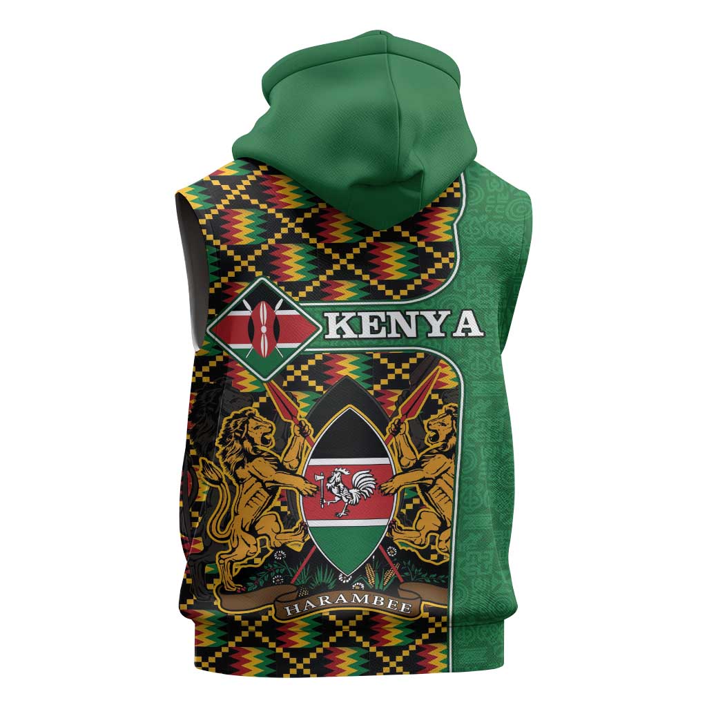 Kenya Sleeveless Zip Hoodie - Kente Pattern, Coat Of Arms Design - African Pride