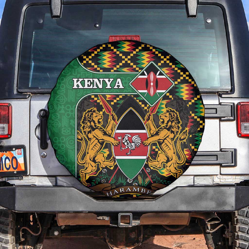 Kenya Spare Tire Cover - Kente Pattern, Coat Of Arms Design