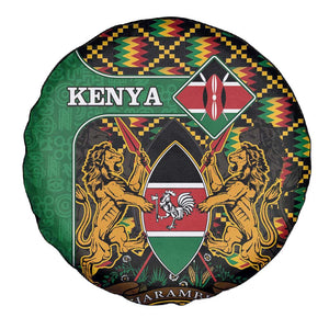 Kenya Spare Tire Cover - Kente Pattern, Coat Of Arms Design