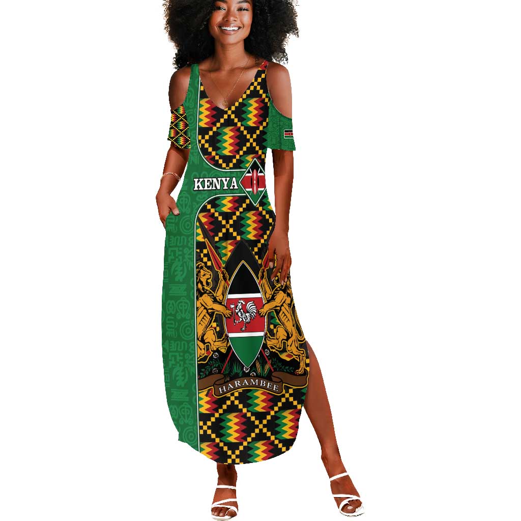 Kenya Summer Maxi Dress - Kente Pattern, Coat Of Arms Design