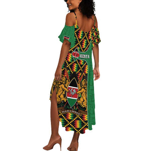 Kenya Summer Maxi Dress - Kente Pattern, Coat Of Arms Design