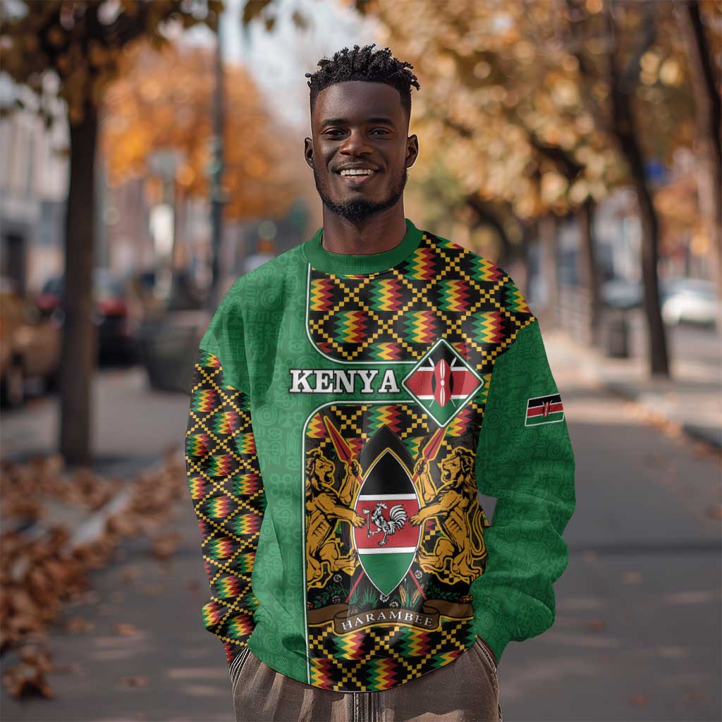 Kenya Sweatshirt - Kente Pattern, Coat Of Arms Design