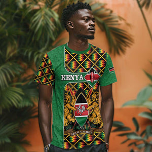 Kenya T shirt - Kente Pattern, Coat Of Arms Design