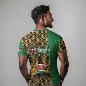 Kenya T shirt - Kente Pattern, Coat Of Arms Design