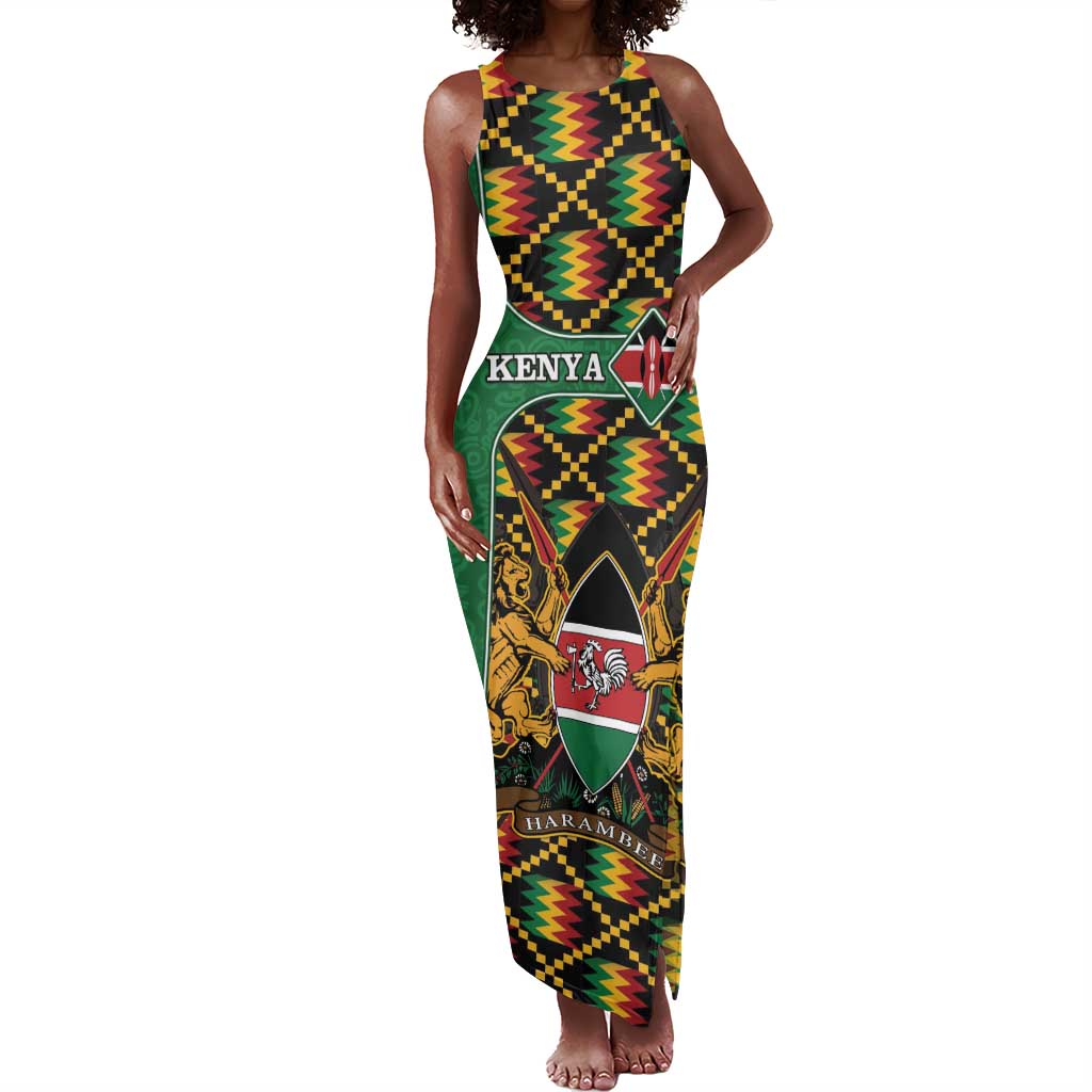 Kenya Tank Maxi Dress - Kente Pattern, Coat Of Arms Design