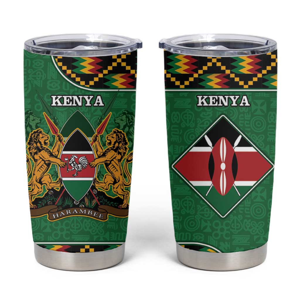 Kenya Tumbler Cup - Kente Pattern, Coat Of Arms Design