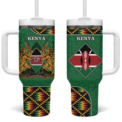 Kenya Tumbler With Handle - Kente Pattern, Coat Of Arms Design