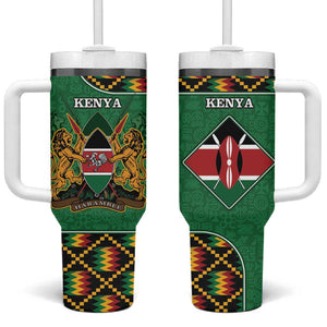 Kenya Tumbler With Handle - Kente Pattern, Coat Of Arms Design