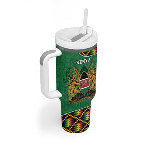 Kenya Tumbler With Handle - Kente Pattern, Coat Of Arms Design