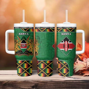 Kenya Tumbler With Handle - Kente Pattern, Coat Of Arms Design