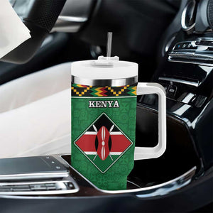 Kenya Tumbler With Handle - Kente Pattern, Coat Of Arms Design