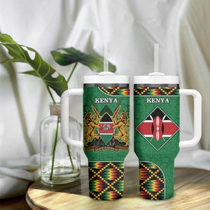 Kenya Tumbler With Handle - Kente Pattern, Coat Of Arms Design