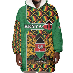 Kenya Wearable Blanket Hoodie - Kente Pattern, Coat Of Arms Design