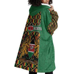 Kenya Wearable Blanket Hoodie - Kente Pattern, Coat Of Arms Design