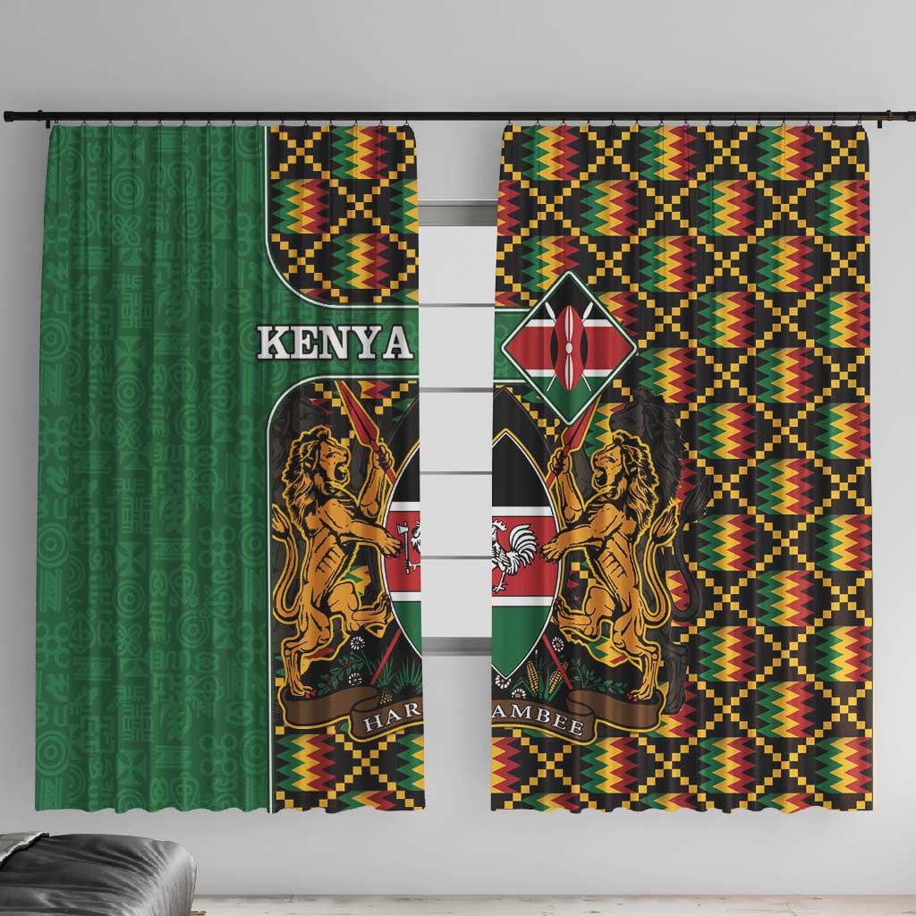 Kenya Window Curtain - Kente Pattern, Coat Of Arms Design