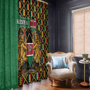 Kenya Window Curtain - Kente Pattern, Coat Of Arms Design