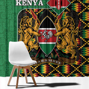 Kenya Window Curtain - Kente Pattern, Coat Of Arms Design