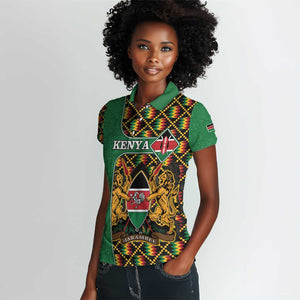 Kenya Women Polo Shirt - Kente Pattern, Coat Of Arms Design