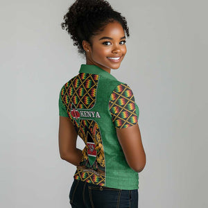 Kenya Women Polo Shirt - Kente Pattern, Coat Of Arms Design