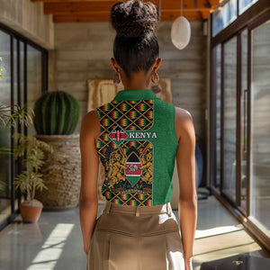 Kenya Women Sleeveless Polo Shirt - Kente Pattern, Coat Of Arms Design