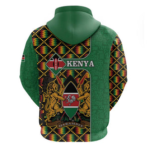 Kenya Zip Hoodie - Kente Pattern, Coat Of Arms Design