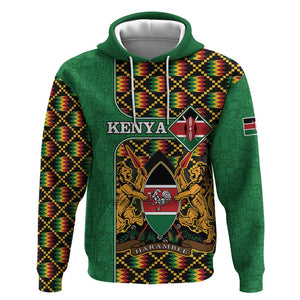 Kenya Zip Hoodie - Kente Pattern, Coat Of Arms Design