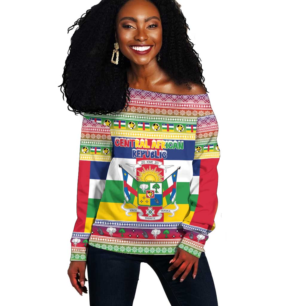 Afro Christmas in Central African Republic Off Shoulder Sweater Merry Christmas - African Pride