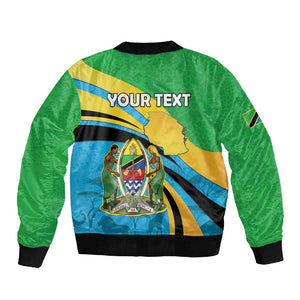 Personalized Tanzania Uhuru Day Sleeve Zip Bomber Jacket Coat Of Arms - Sports Style - African Pride