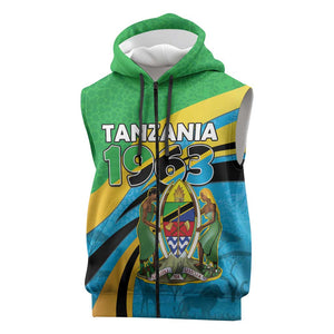 Personalized Tanzania Uhuru Day Sleeveless Zip Hoodie Coat Of Arms - Sports Style - African Pride
