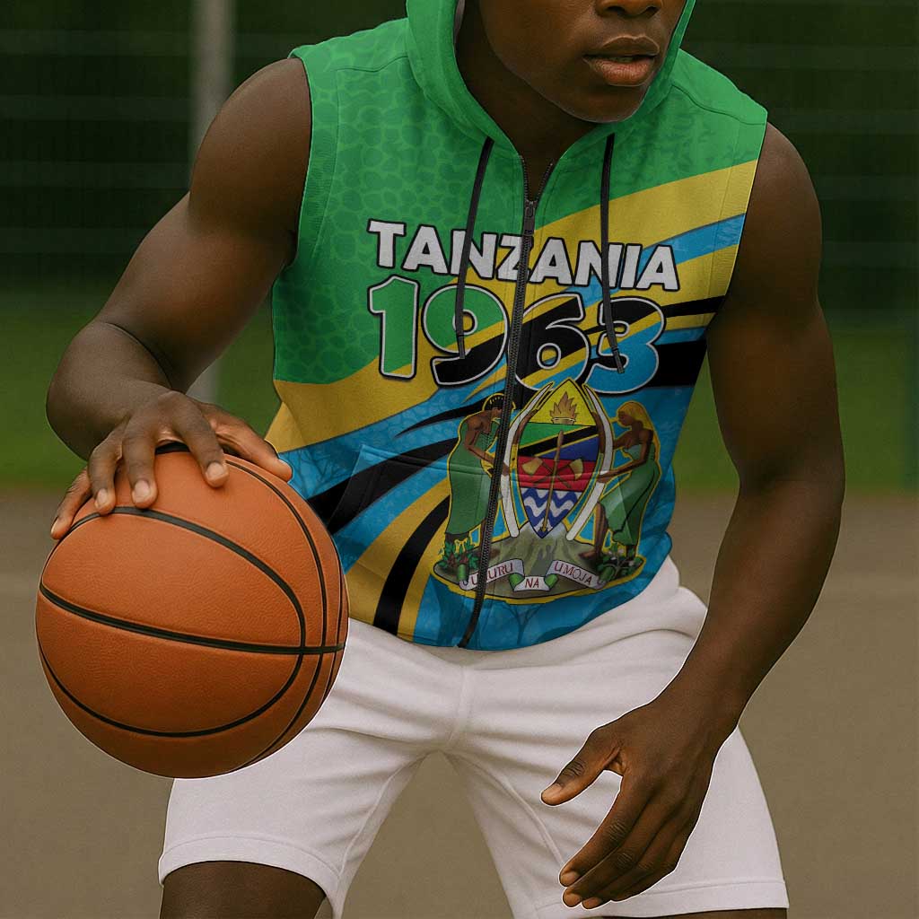 Personalized Tanzania Uhuru Day Sleeveless Zip Hoodie Coat Of Arms - Sports Style - African Pride